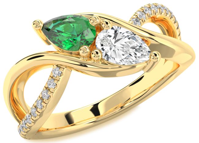 Diamond Gold Silver Pear Two Stone Promise Ring