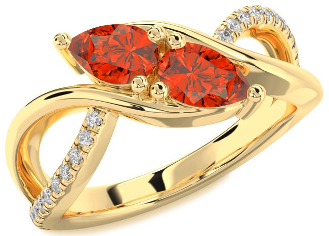 Diamond Fire Opal Gold Silver Pear Two Stone Ring