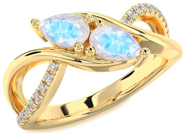 Diamond Moonstone Gold Pear Two Stone Ring