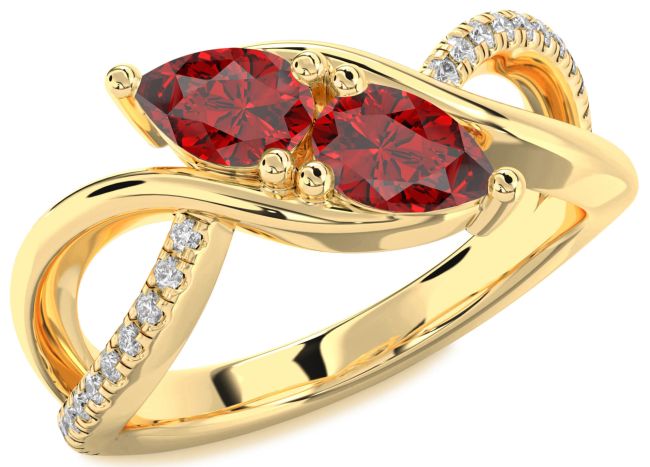 Diamond Ruby Gold Pear Two Stone Birthstone Ring