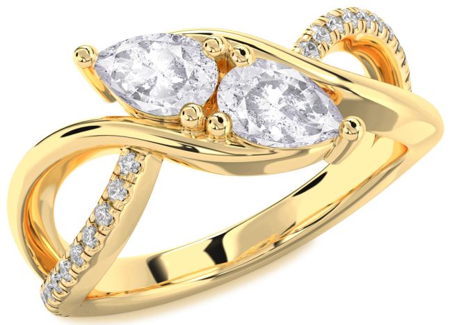 Salt & Pepper Diamond Gold Silver Pear Two Stone Ring