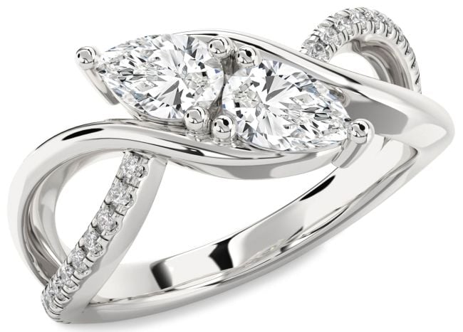 Moissanite Silver Pear Two Stone Ring