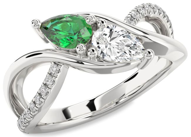 Diamond Silver Pear Two Stone Promise Ring