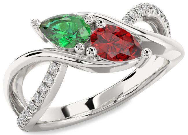 Diamond Silver Pear Two Stone Promise Ring
