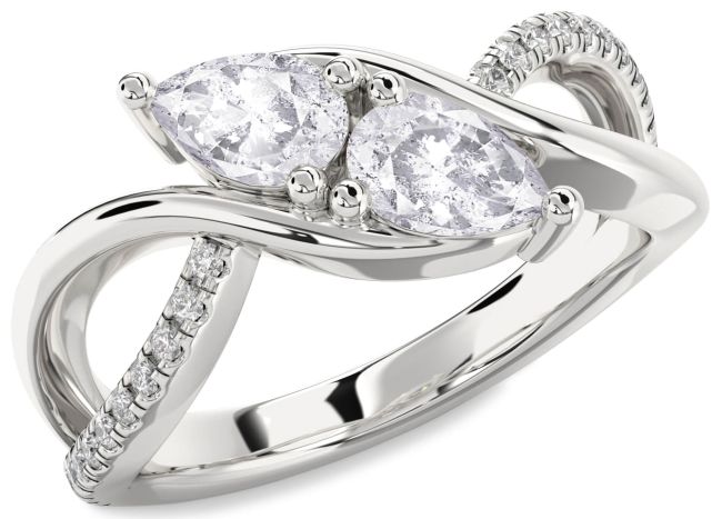 Salt & Pepper Diamond Silver Pear Two Stone Ring