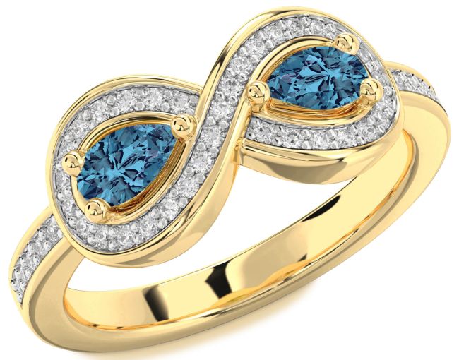 Blue Diamond Gold Infinity Pear Two Stone Ring