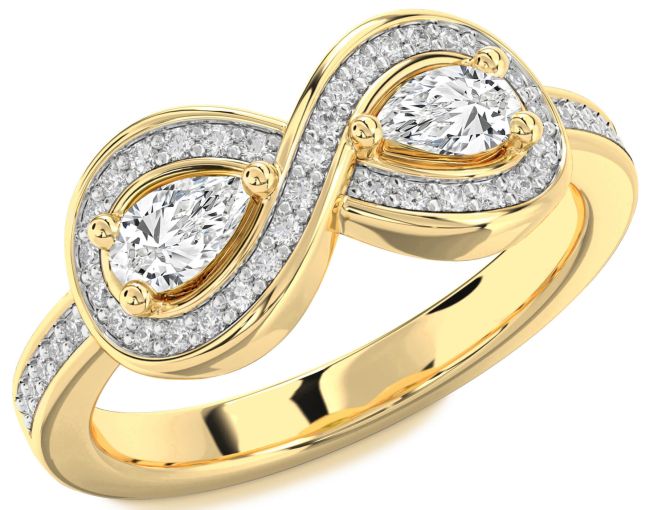 Diamond Gold Silver Infinity Pear Two Stone Ring