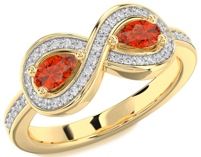 Diamond Fire Opal Gold Infinity Pear Two Stone Ring
