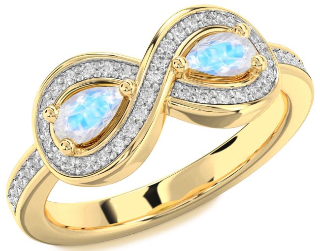 Diamond Moonstone Gold Silver Infinity Pear Two Stone Ring