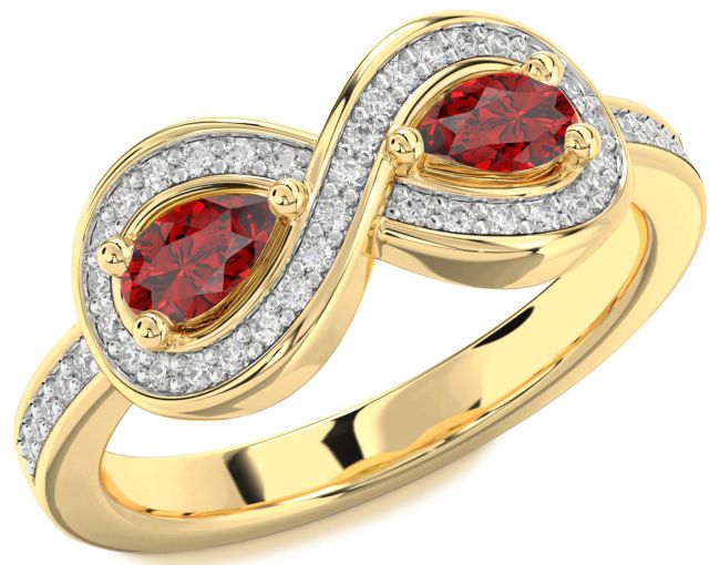 Diamond Ruby Gold Infinity Pear Two Stone Birthstone Ring