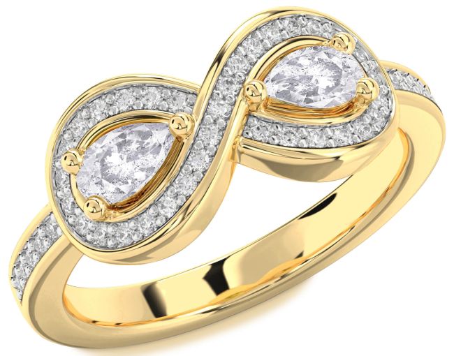 Salt & Pepper Diamond Gold Silver Infinity Pear Two Stone Ring