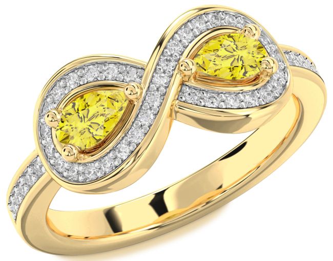 Yellow Diamond Gold Infinity Pear Two Stone Ring