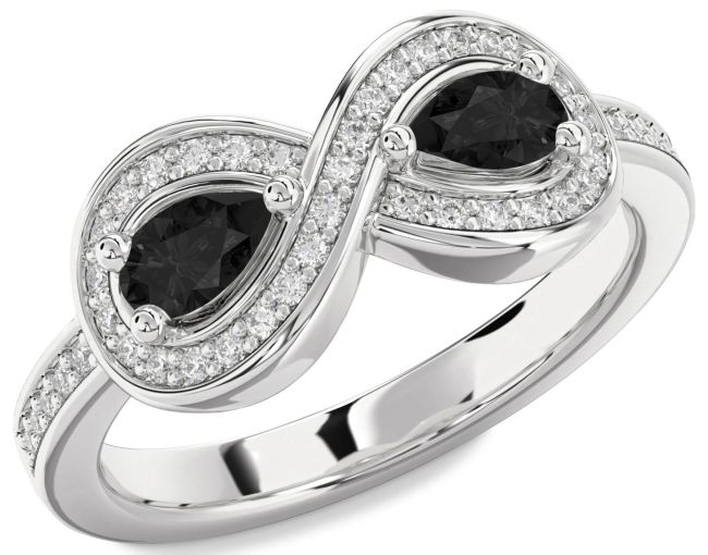 Black Diamond Silver Infinity Pear Two Stone Ring