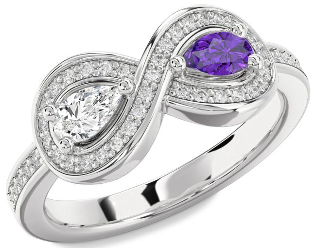 Diamond Silver Infinity Pear Two Stone Promise Ring