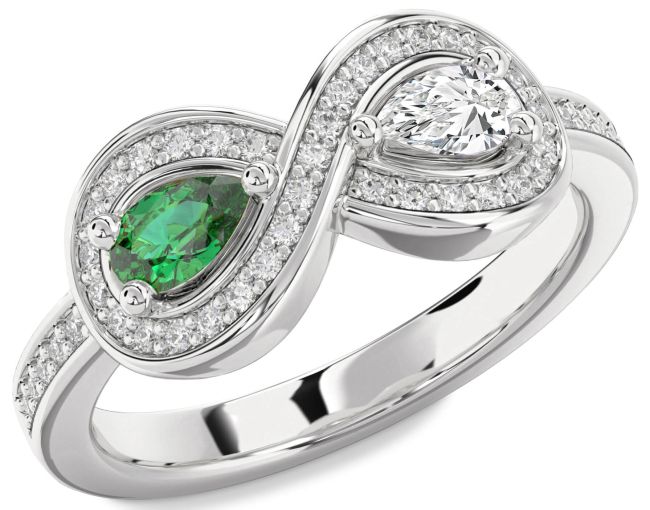Diamond Silver Infinity Pear Two Stone Promise Ring