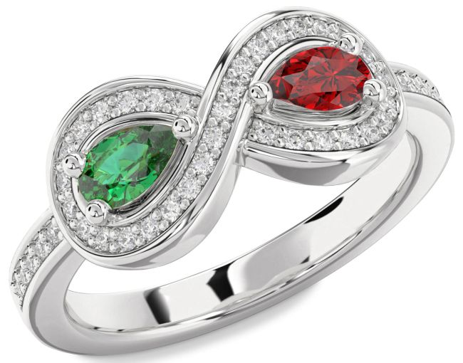 Diamond Silver Infinity Pear Two Stone Promise Ring