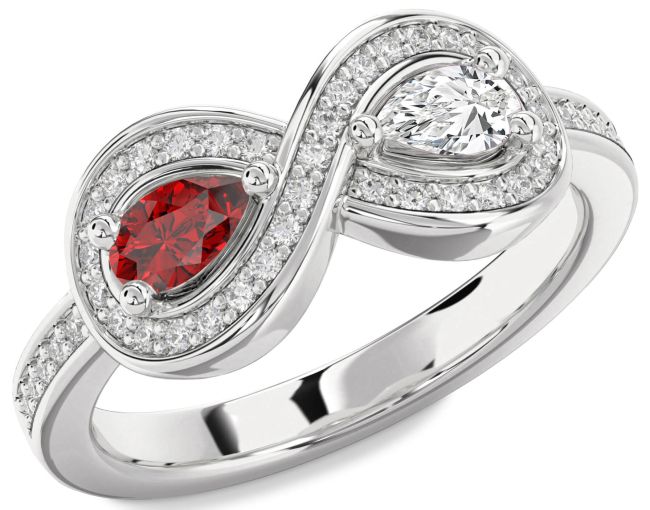 Diamond Silver Infinity Pear Two Stone Promise Ring