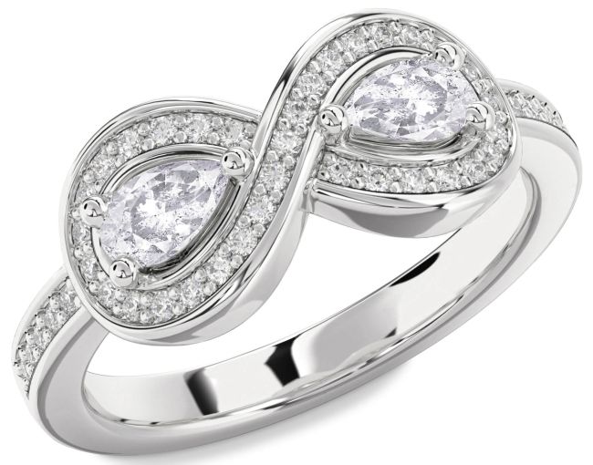 Salt & Pepper Diamond White Gold Infinity Pear Two Stone Ring