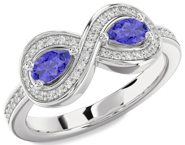 Diamond Tanzanite Silver Infinity Pear Two Stone Ring