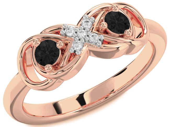Black Diamond Rose Gold Infinity Round Two Stone Ring