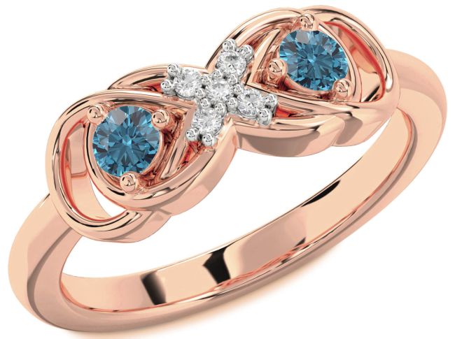 Blue Diamond Rose Gold Infinity Round Two Stone Ring