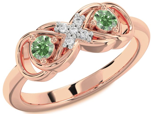 Green Diamond Rose Gold Infinity Round Two Stone Ring