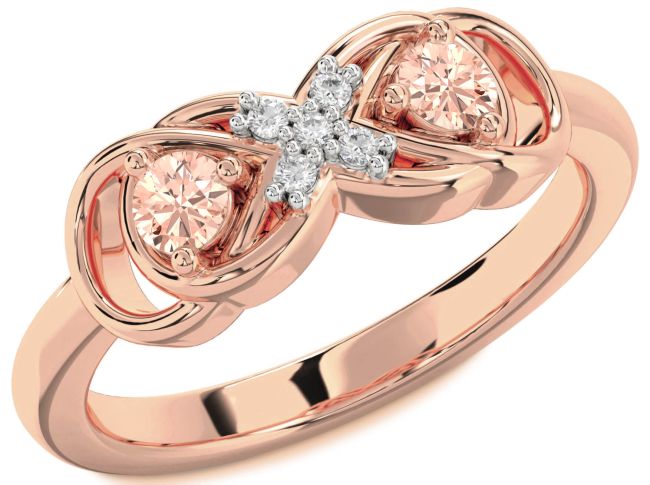 Diamond Morganite Rose Gold Infinity Round Two Stone Ring