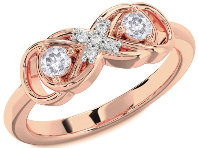 Salt & Pepper Diamond Rose Gold Silver Infinity Round Two Stone Ring