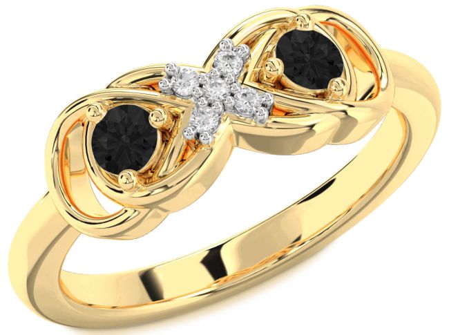 Black Diamond Gold Infinity Round Two Stone Ring