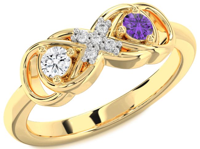 Diamond Gold Silver Infinity Round Two Stone Promise Ring