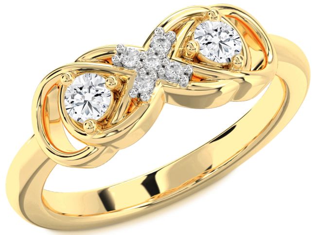 Diamond Gold Silver Infinity Round Two Stone Ring