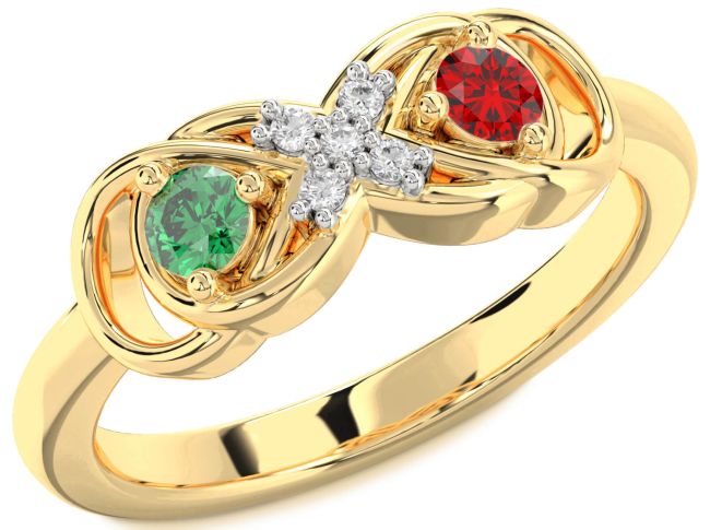 Diamond Gold Infinity Round Two Stone Promise Ring