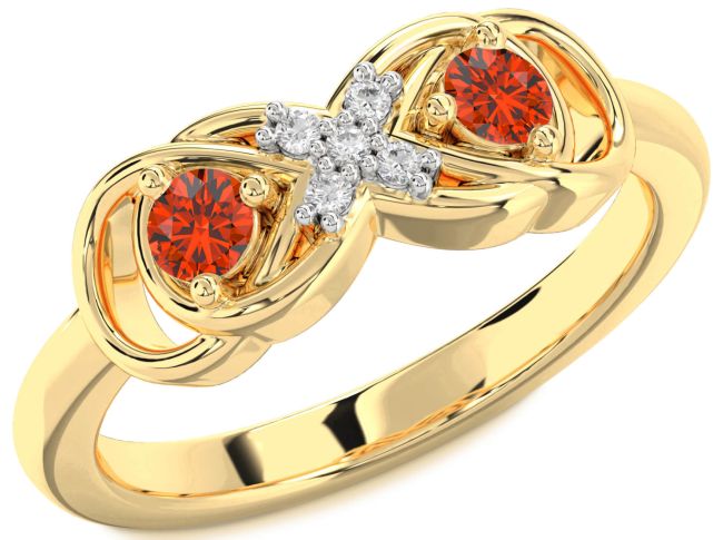 Diamond Fire Opal Gold Infinity Round Two Stone Ring