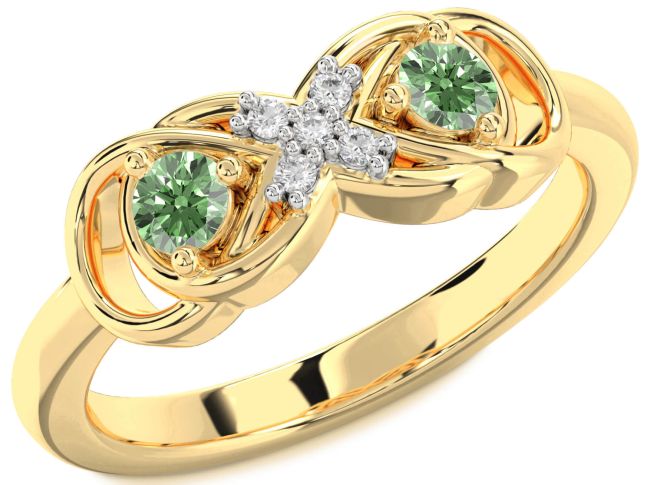 Green Diamond Gold Infinity Round Two Stone Ring