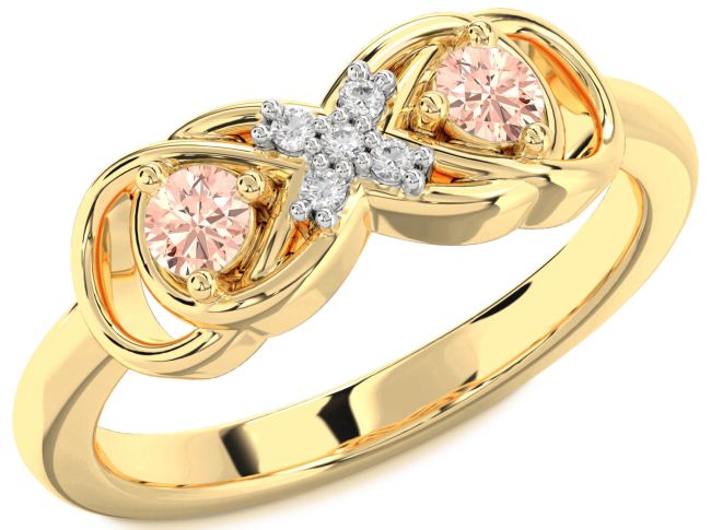 Diamond Morganite Gold Infinity Round Two Stone Ring