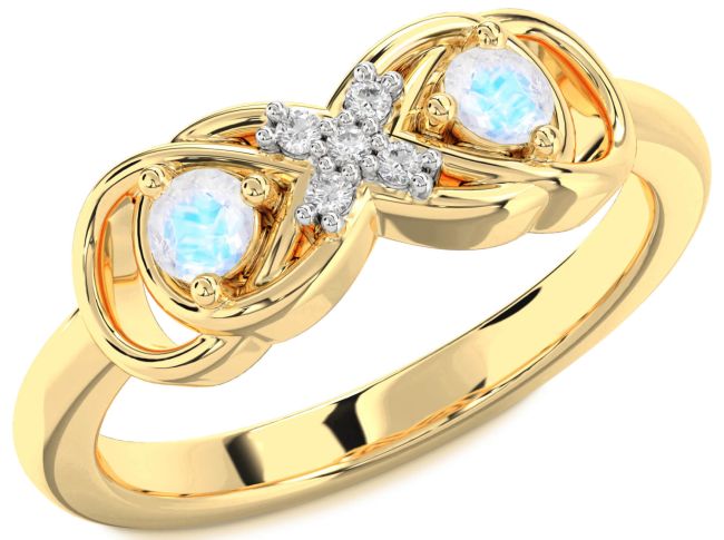Diamond Moonstone Gold Infinity Round Two Stone Ring