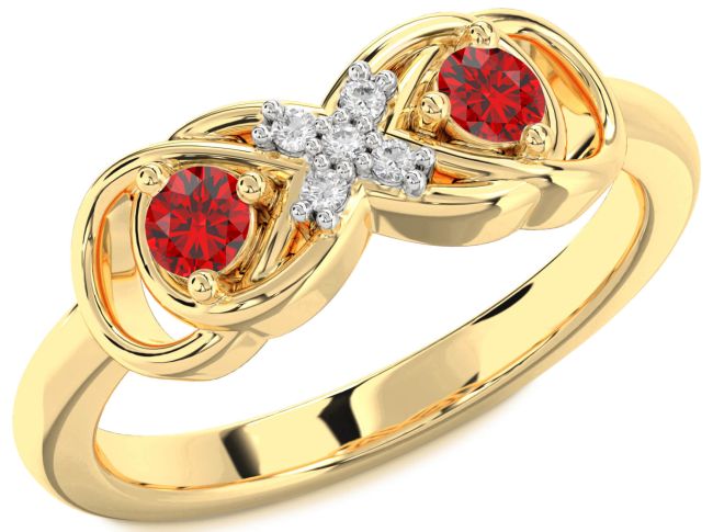 Diamond Ruby Gold Infinity Round Two Stone Birthstone Ring