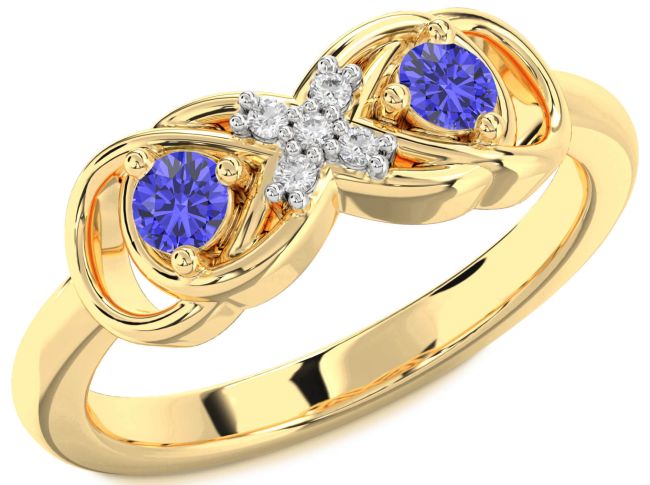Diamond Tanzanite Gold Silver Infinity Round Two Stone Ring