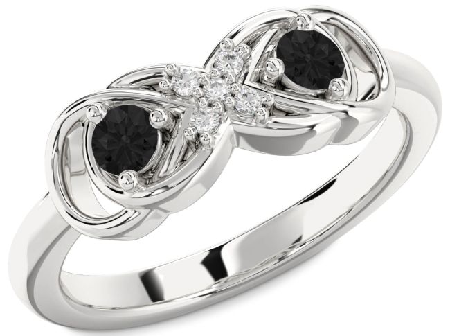 Black Diamond Platinum Infinity Round Two Stone Ring