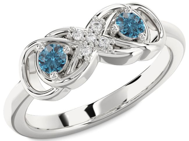 Blue Diamond Platinum Infinity Round Two Stone Ring