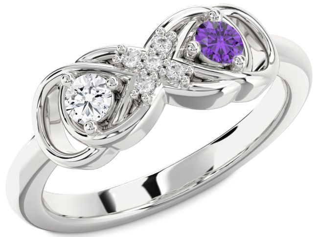 Diamond Silver Infinity Round Two Stone Promise Ring