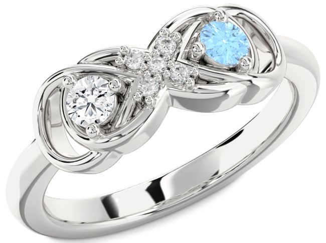 Diamond Silver Infinity Round Two Stone Promise Ring