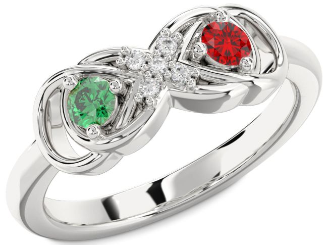 Diamond Silver Infinity Round Two Stone Promise Ring