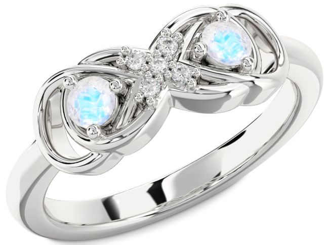 Diamond Moonstone Platinum Infinity Round Two Stone Ring