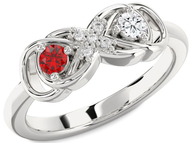 Diamond Silver Infinity Round Two Stone Promise Ring