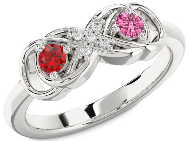 Diamond Silver Infinity Round Two Stone Promise Ring