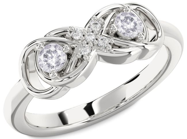Salt & Pepper Diamond Silver Infinity Round Two Stone Ring