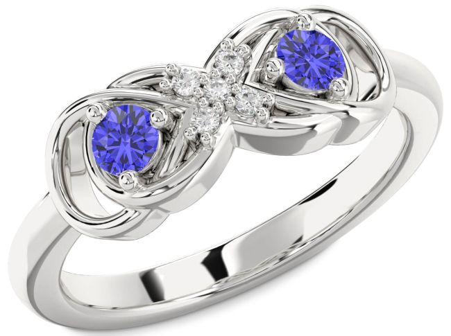 Diamond Tanzanite Platinum Infinity Round Two Stone Ring