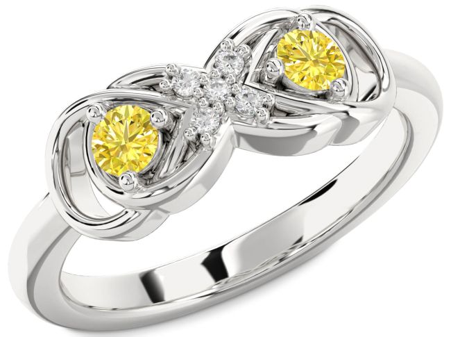 Yellow Diamond Platinum Infinity Round Two Stone Ring