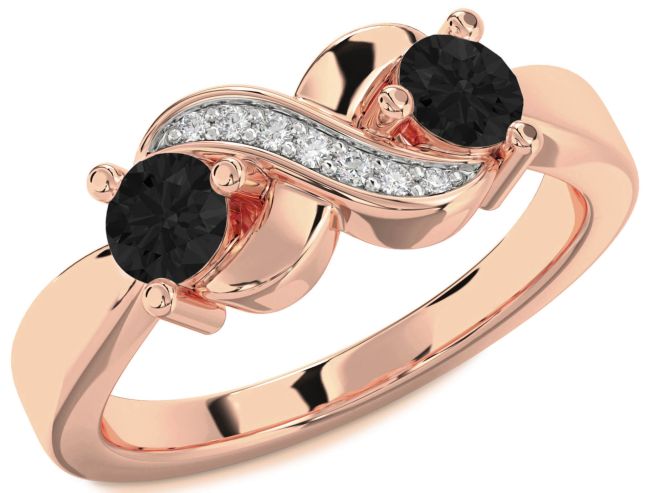 Black Diamond Rose Gold Infinity Round Two Stone Ring